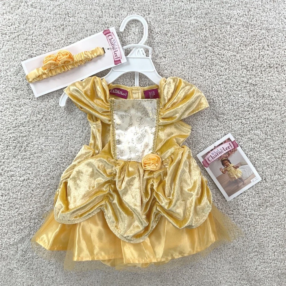 What a Character! Yellow Belle Princess Costume Dress Bloomers Headband 6-9M
